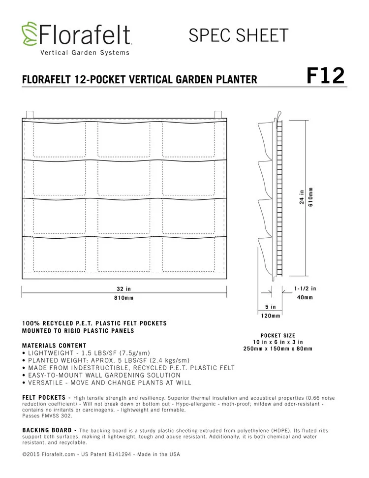 Florafelt Pocket Panels - Spec Sheets — Florafelt Living Wall Systems